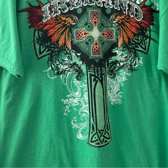 Vintage 90s Tee Green Celtic Cross Graphic T-Shirt St. Patrick’s Day Retro XL - Picture 3 of 14